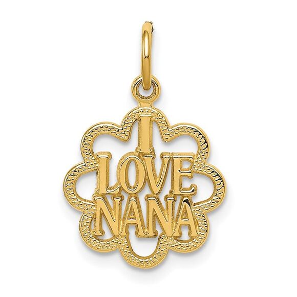 14k Yellow Gold I Love Nana Charm or Pendant 14mm